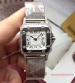 Copy Cartier Santos Watch Stainless Steel Diamond White Roman